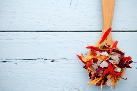 Dried aromatherapy plants,  herbal tea,  homeopathic medicine.の写真素材