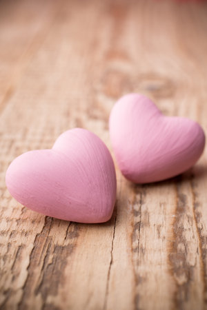 Pink heart on the wooden background. Provance still.の写真素材