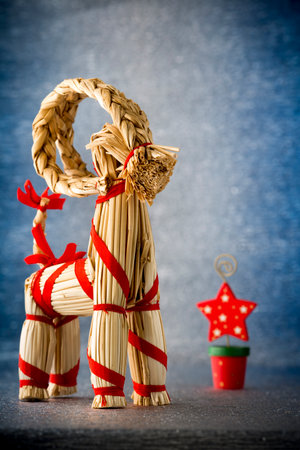 Christmas still life card with Yule goat.の写真素材