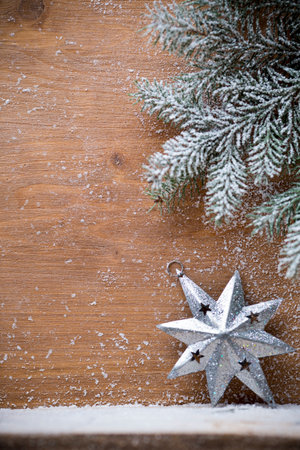 Christmas background with pine branch. Christmas greeting card.の写真素材