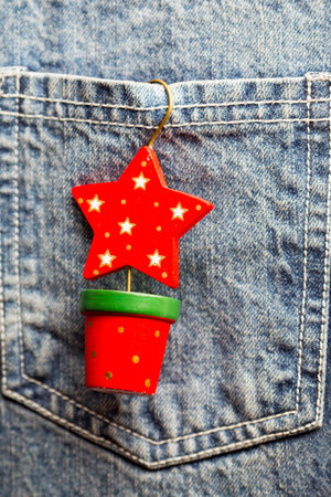 Blue jeans texture pocket and christmas decor.の写真素材