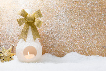 Lantern on a snowy background. Christmas decor. Christmas scene.の写真素材