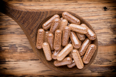 Homeopathic supplement. Alternative Medicine. Vitamin capsules.の写真素材