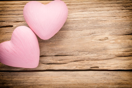 On old wooden planks heart shape.の写真素材
