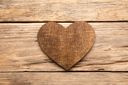 On old wooden planks heart shape.の写真素材