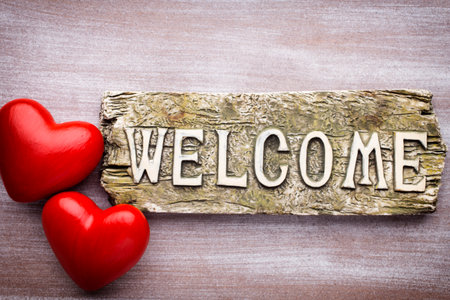 Valentine's Day greeting card. Heart on a wooden background.の写真素材