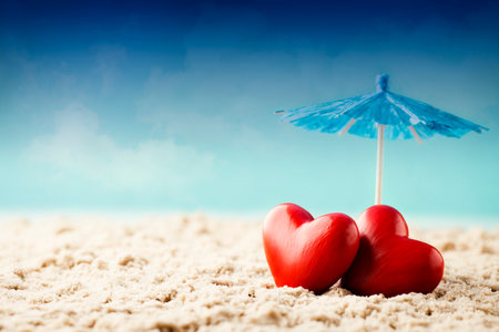 Greeting card just married. Sea, hearts composition.の写真素材