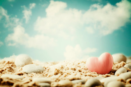 Greeting card just married. Sea, hearts composition.の写真素材