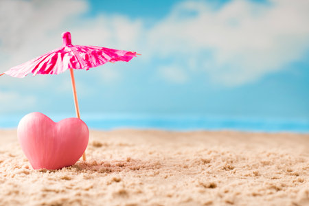 Greeting card just married. Sea, hearts composition.の写真素材