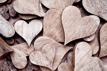 Wooden hearts rustic style. Greeting card.の写真素材