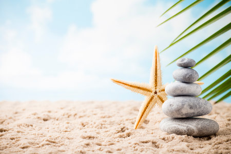 Stones spa treatment scene on the sea beach, zen like concepts.の写真素材