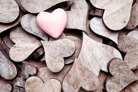 Wooden hearts rustic style. Greeting card.