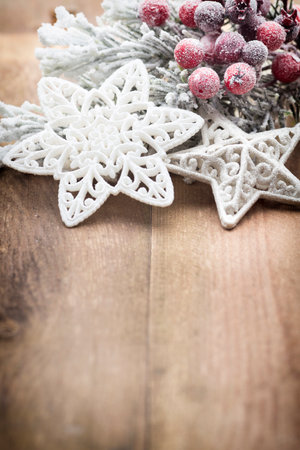 Christmas decoration over wooden background.の写真素材