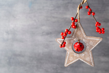 Branch with red berries, Christmas decor.の写真素材