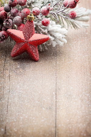 Christmas decoration over wooden background.の写真素材