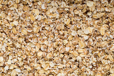 Oatmeal flakes, macro studio shoot. Healthy food.の写真素材