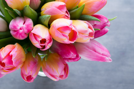 Spring flowers. Tulip bouquet on the bokeh background.の写真素材