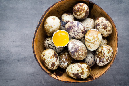 Quail eggs in the nest, a symbol of spring.の写真素材