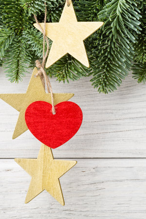 Christmas backgrounds. Christmas decor on the white wooden background.の写真素材