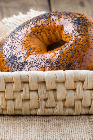 Fresh  bread on a wooden background. Studio photography.