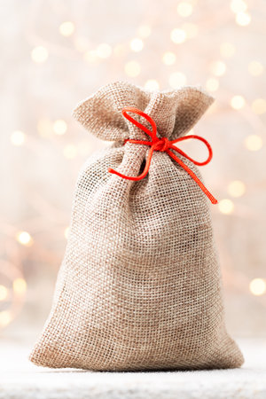 Christmas Decor. Gift bag with Christmas gifts.の写真素材