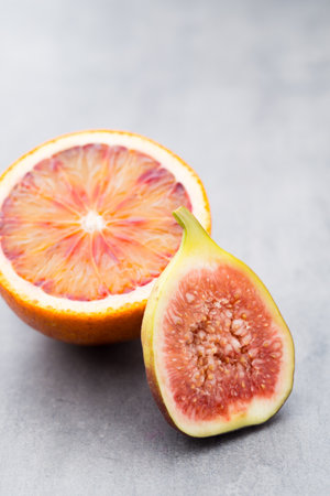 Red oranges, sicilian oranges nd figs.の写真素材