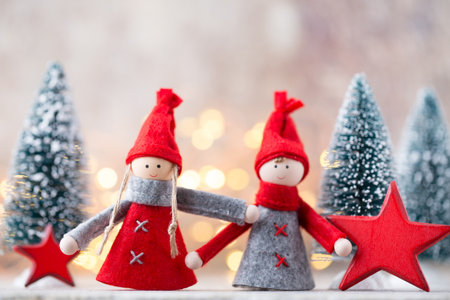 Christmas greeting card. Noel gnome background. Christmas symbol.の写真素材