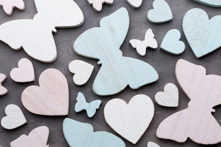 Easters decor painted in colors on a pattern background.の写真素材