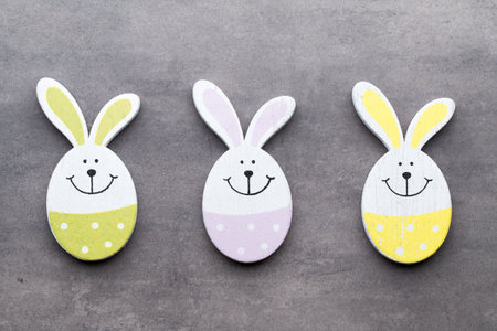 Easter decor on a wooden background. Pattern.の写真素材