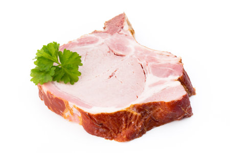 Pieces of pork meat, isolated on white background.の写真素材