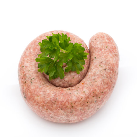 Group of raw sausage isolated on white background.の写真素材