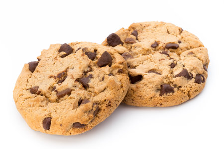 Chocolate chip cookies on white background.の写真素材