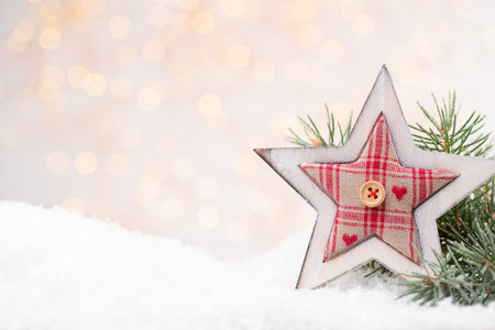 Christmas greeting card with christmas rustic decorations.の写真素材