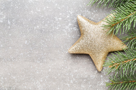 Christmas greeting card with christmas rustic decorations.の写真素材