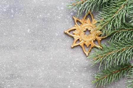 Christmas greeting card with christmas rustic decorations.の写真素材