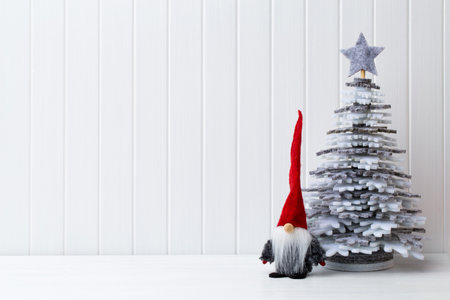 Christmas decoration on a white wooden background.の写真素材