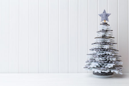 Christmas decoration on a white wooden background.の写真素材
