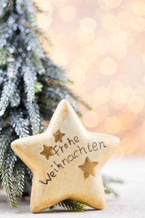 Christmas tree decorations on a bokeh background.の写真素材