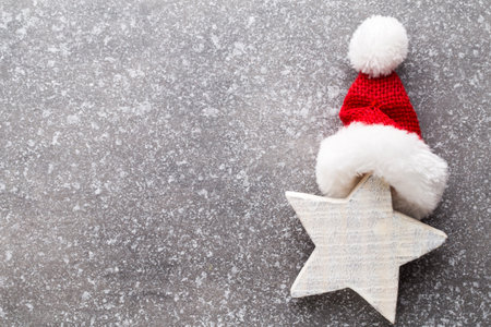 Vintage wooden christmas decor on the snow background.の写真素材