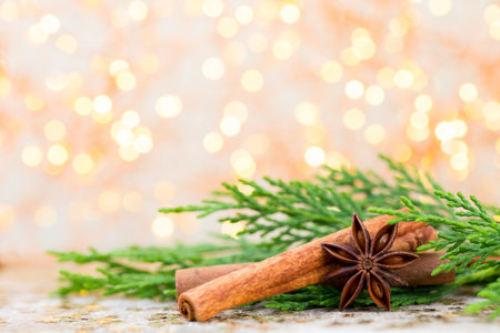 Spices for Christmas baking. Christmas food background.の写真素材