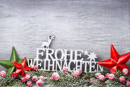 Christmas wooden decorations on a grey background.の写真素材