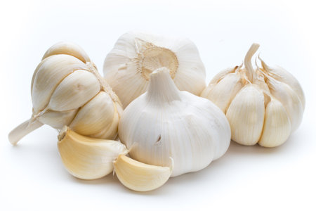 Garlic isolated on the white background.の写真素材