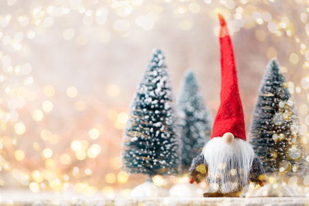 Christmas greeting card. Noel gnome background. Christmas symbol.の写真素材