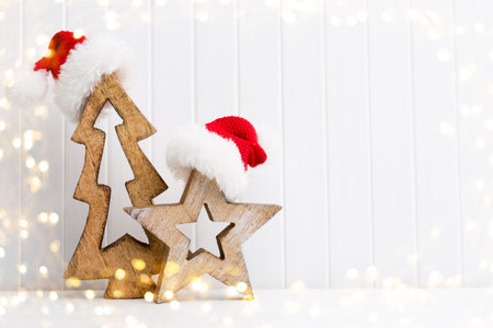 Christmas decoration on a white wooden background.の写真素材