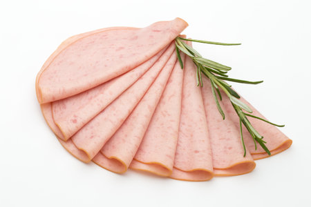 Sliced boiled ham sausage isolated on white background.