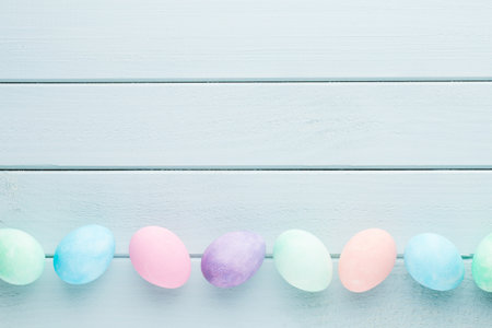 Pastel Easter eggs background. Spring greating card.の写真素材