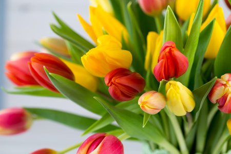 A colorful spring greetings card with flowers for Easter, Mother's Day.の写真素材