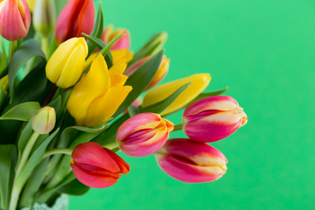 A colorful spring greetings card with flowers for Easter, Mother's Day.の写真素材