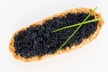 Sandwiches with caviar isolated on white background.の写真素材