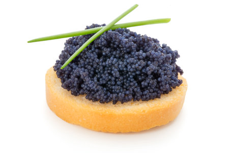 Sandwiches with caviar isolated on white background.の写真素材